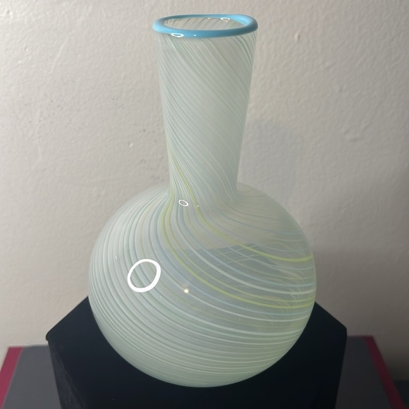 Dansk Blue and Green Mezza Filigrana Swirl Vintage 90s Art Glass Gourd Vase - Picture 2 of 8